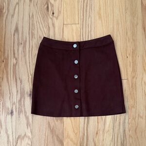Naked Zebra Button-Front Mini Skirt in Burgundy
